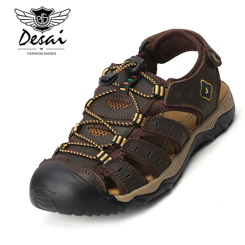 

DESAI New Fashion Summer Beach Shoes Large Size Men's Genuine Leather Sandals Breathable Non-slip Casual Shoes Man Beach Sandal