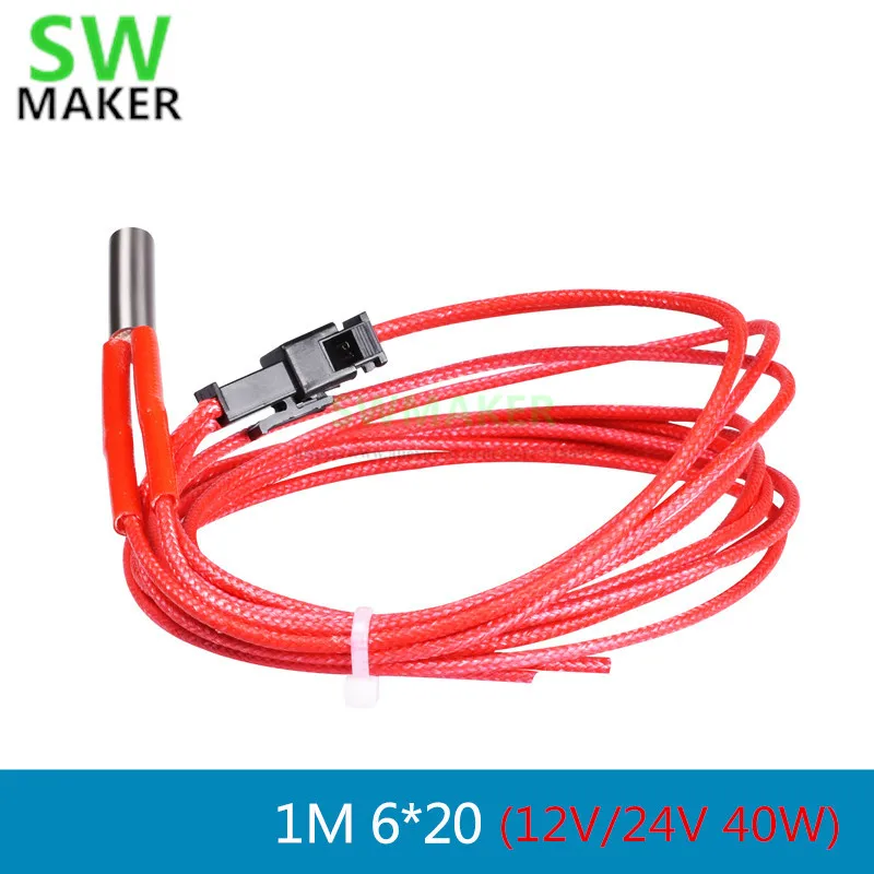 SWMAKER 1 м нагреватель картриджа с клеммой 12 В 24 в 40 Вт Красный трубки 6*20 мм для TEVO или