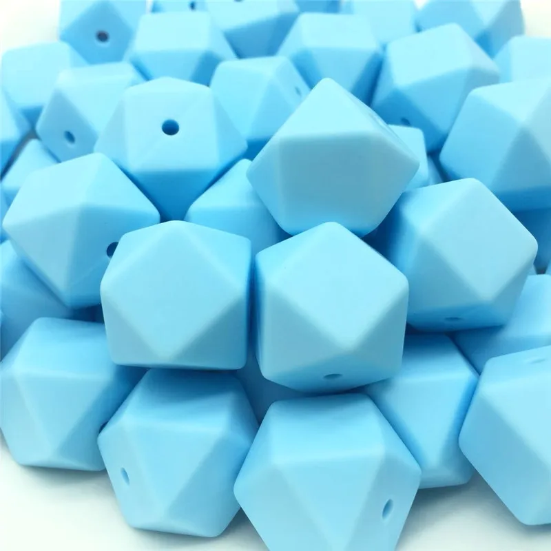 

10 PCS Baby Blue Silicone 17 MM Hexagon Beads Baby Teething Silicone Beads BPA Free Baby DIY Necklace Pacifier Chain Accessories