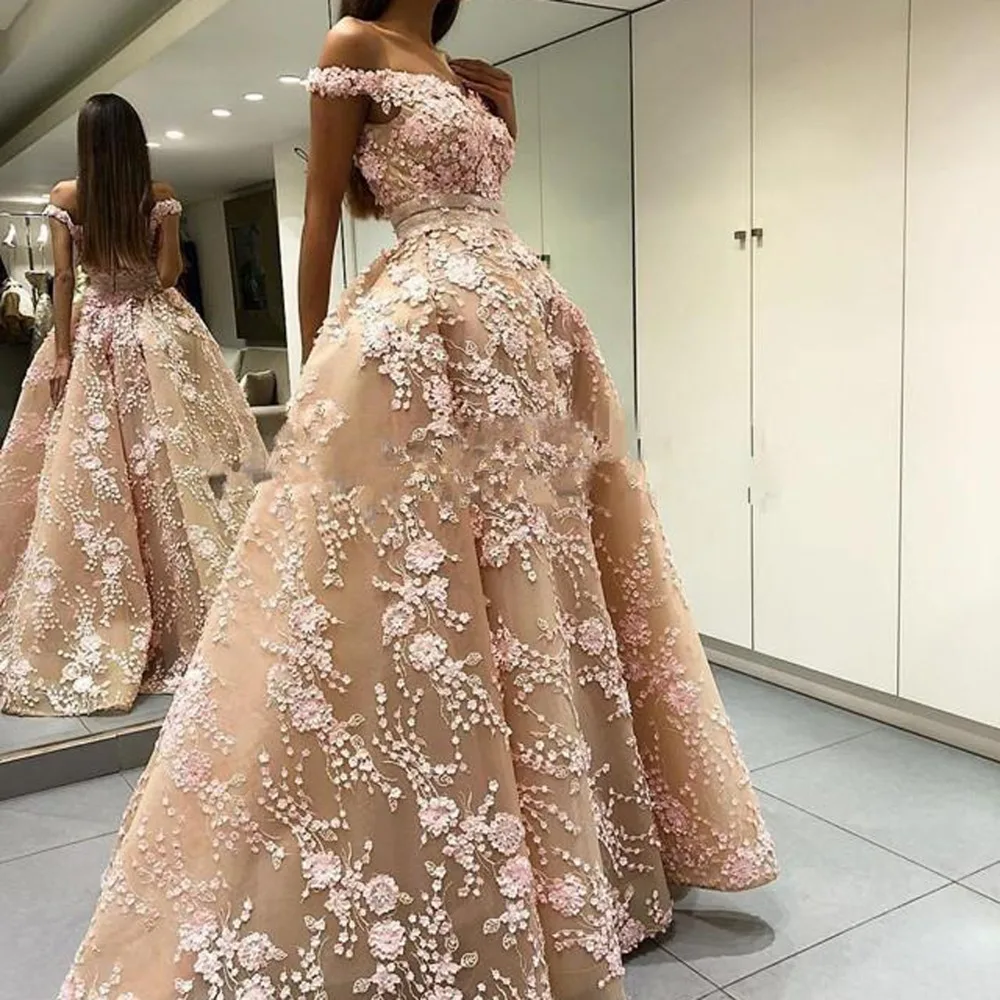 

vestido longo Pretty Evening Dresses Tulle Floral Appliques robe de soiree abiye Modest Evening Dress Custom made abendkleider