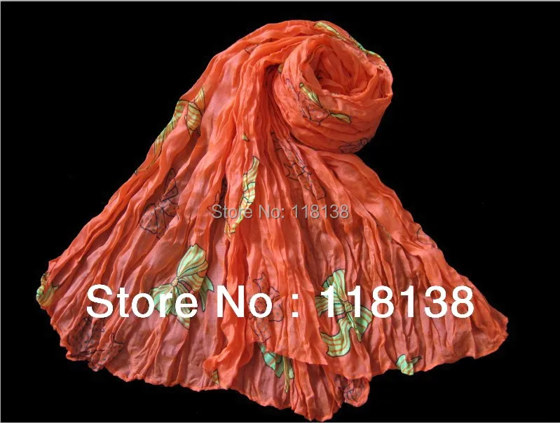 

20pcs/lot Fashion Bow Knot Print Crinkled Scarf Shawl Wrap 160cm*50cm, Free Shipping