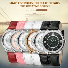 VILAM Top Marque Bracelet En Cuir Femmes Montre Cristal Diamant Robe T-shirts Décontractés Quartz Montres Sport Montre-Bracelet À Quartz-montre