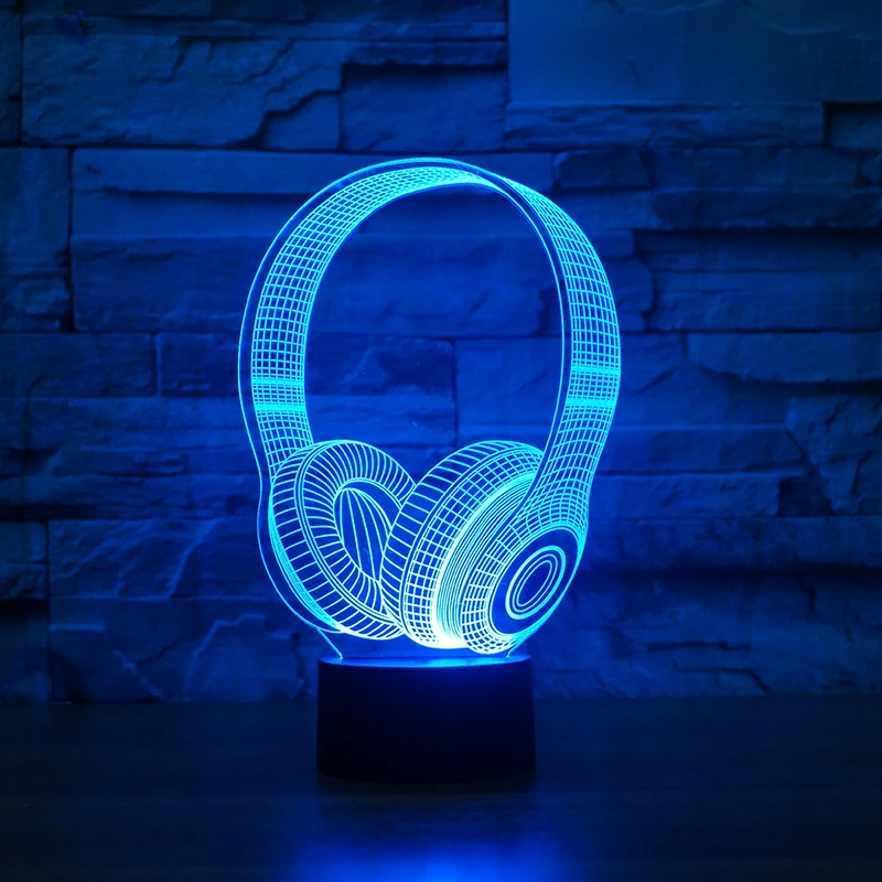 3D DJ Headphone Night Light Studio Music Monitor Headset Coloful