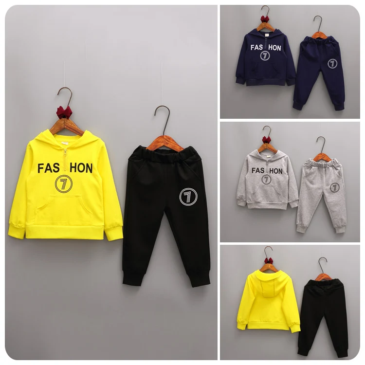 

2016 Autumn New Pattern Korea Style Children's Garment 2 Pieces Set Letter Even Midnight Jacket Long Pants Leisure Time Suit