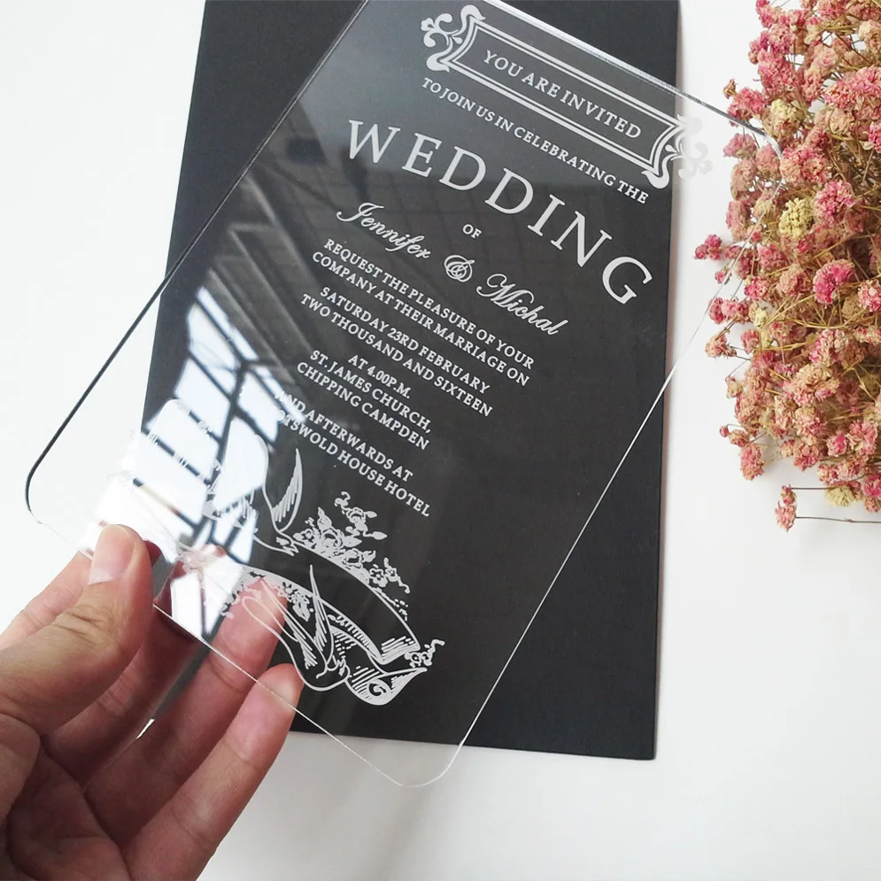  Sample order for 5*7inch Classic ceremony elements rectangle shape clear acrylic wedding invitation - 32697070631