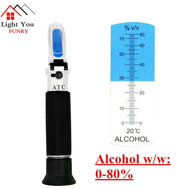 Портативный алкотестерный рефрактометр (0-80%) oenometer monitor detector of liquor meter с ATC