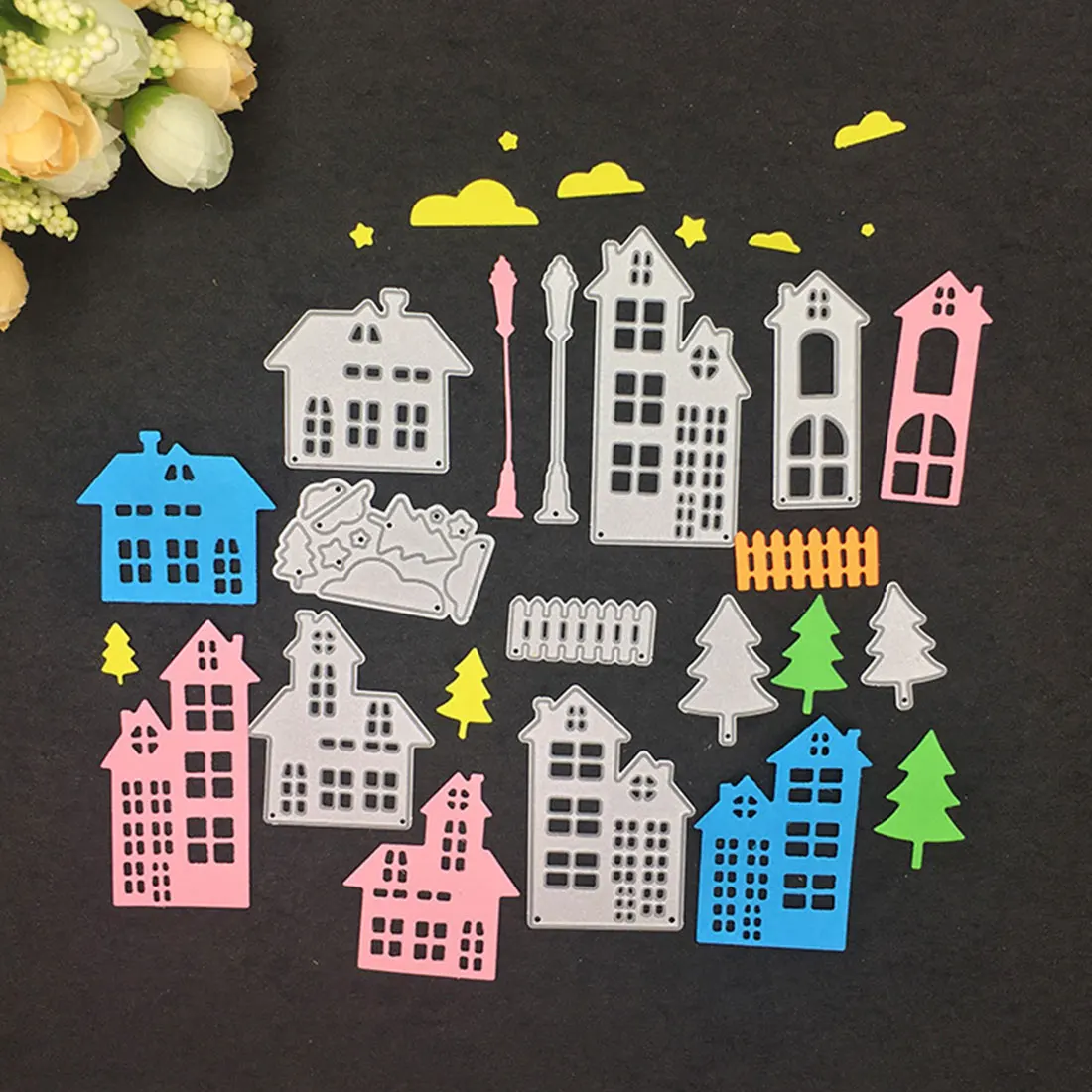 

Building House Metal Cutting Dies For DIY Scrapbooking Stencils Album Cards Decoration Embossing Folder Die Cuts Template New