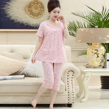 

Fashion 2019 Summer Small Floral Women Pajamas Set 100% Cotton Sleepwear For Women Short Sleeve Plus Size M-4XL Casual Tracksuit