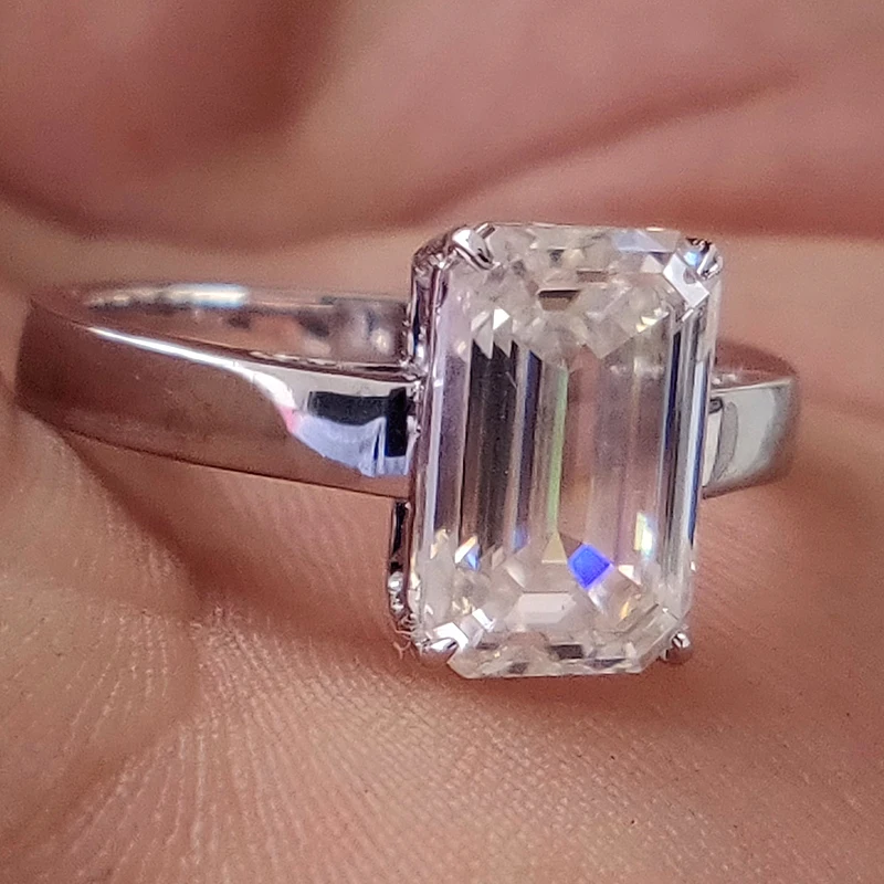 Кольцо Багет Moissanite Lab 3 карат ct 7x11 мм DF Grade изумруд для помолвки и свадьбы из белого