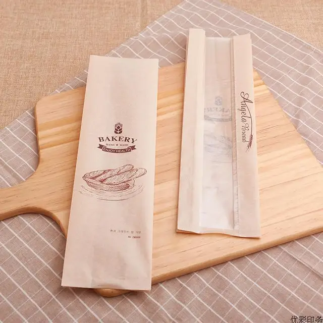 30 Pcs Bakery Bread Bag 34x9x6cm kraft paper Food Packaging Baking