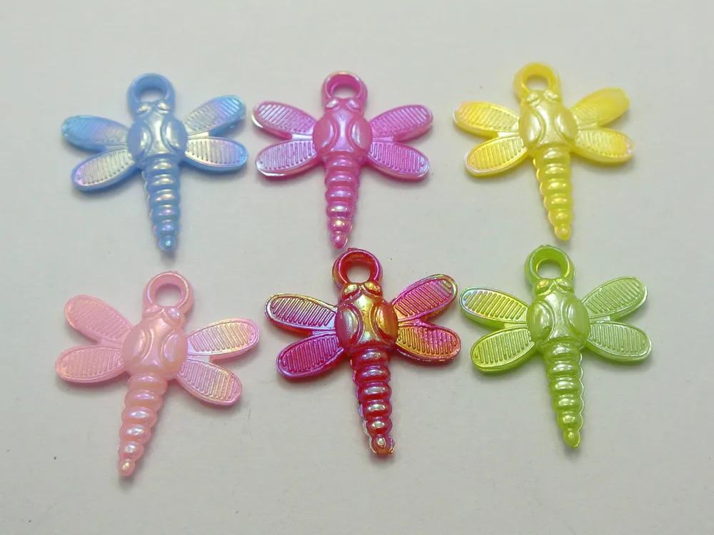 

200 Mixed Color Plastic Dragonfly Charms Pendants 24X22mm