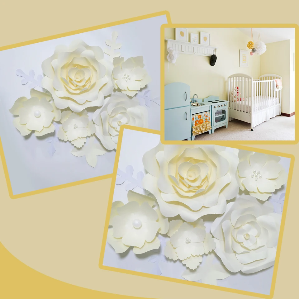 

Handmade Ivory Easy Made DIY Paper Flowers Leaves Set For Nursery Wall Deco Baby Shower Backdrop Video Tutorials Giant Flower