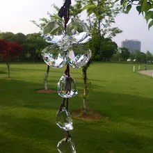 JQJ Crystal Beads Four Leaf Flower Figurine Fengshui Hanging Pendant Charms Car View Mirror Ornaments Home Wedding Blinds Decor