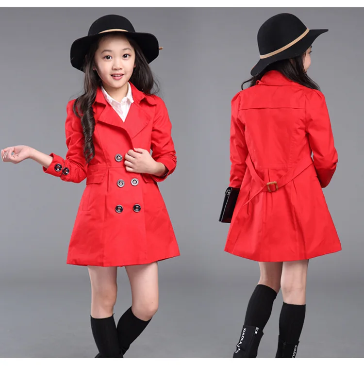 Pure cotton Trench coat for Baby girls trenckot Double Breast Coat gabardine infantil Long coat for