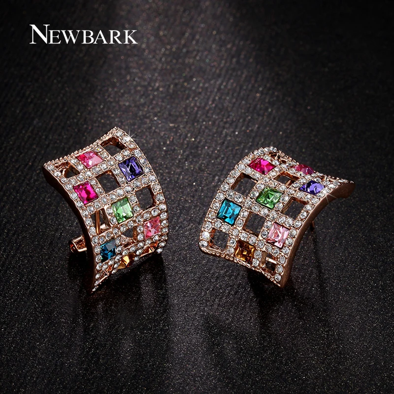 NEWBARK Big And Wide Arc Square Multicolor Crystal Hollow Out Stud