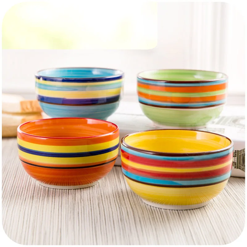 Fashion creative cutlery green rainbow bowls, hand painted ceramic