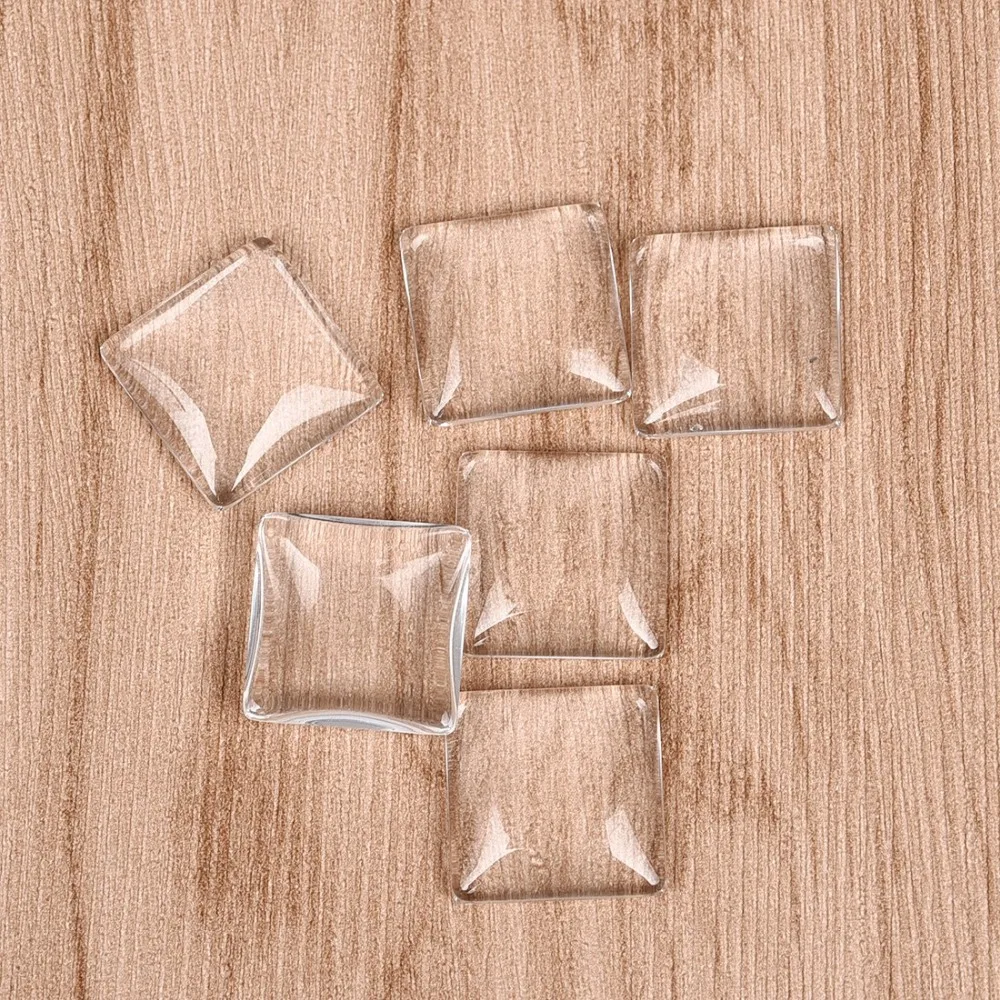 18mm Square Cabochons Transparent Glass Clear Flat Back (6)