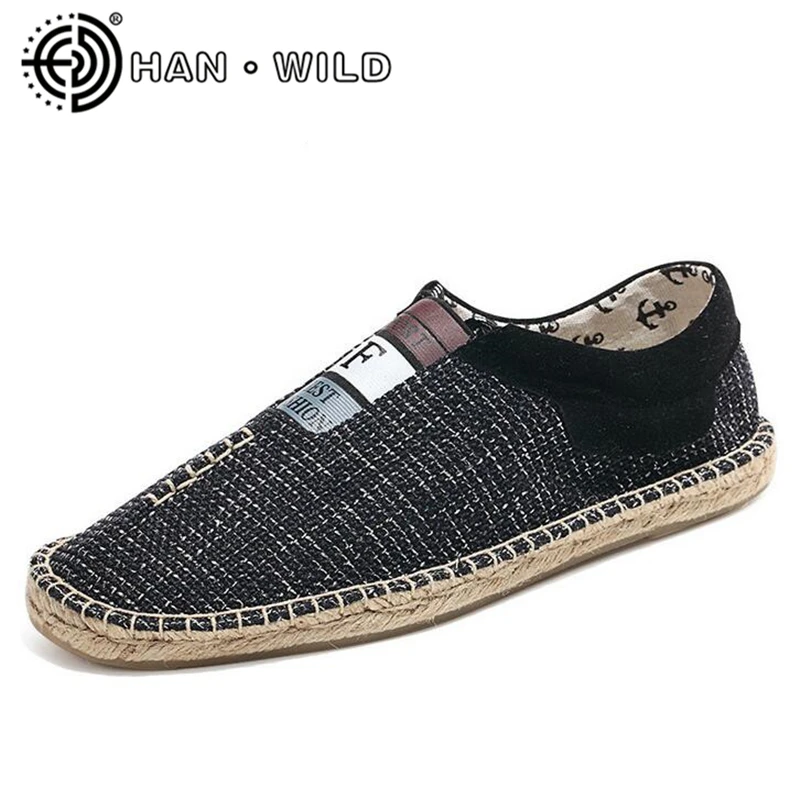 Для мужчин парусиновая обувь Slip On дышащий конопли Туфли без каблуков