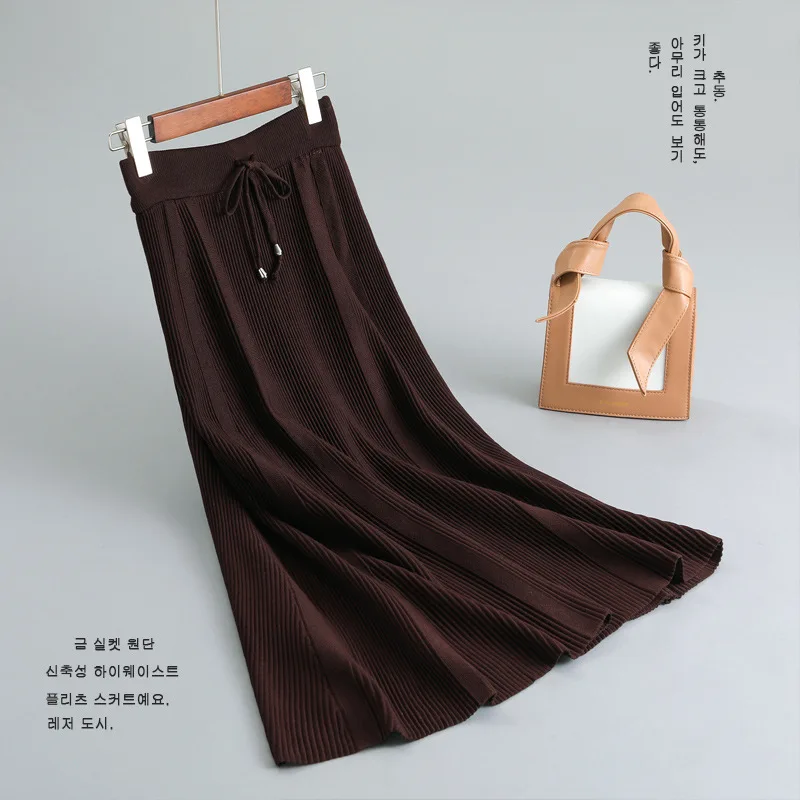 

Elastic Hight waist skirts Womens A-line skirts 2019 Autumn knitting cotton Lace-up Splicing Slim fit skirt Ladies Skinny skirts