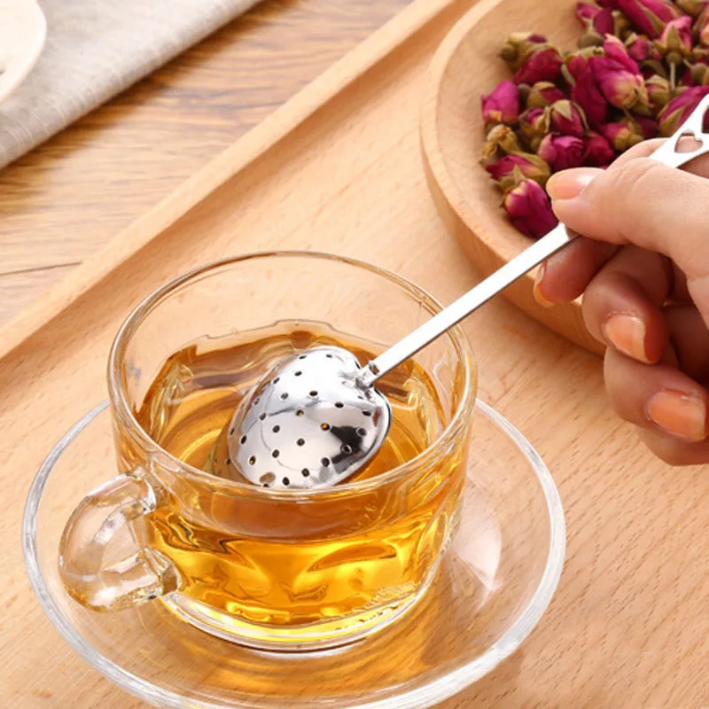 Fashion 1PC Stainless Steel Practical Heart Shape Tea Infuser Spoon Strainer Steeper Handle Shower Table Tool