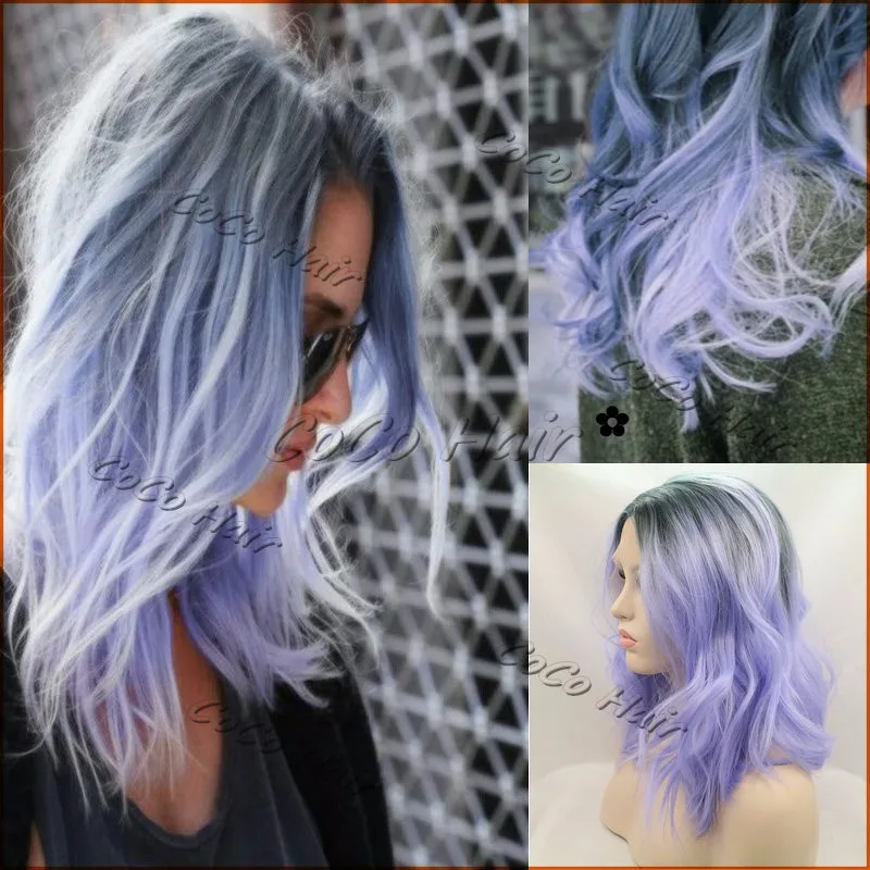 Noble Long Bob Hair Pastel Purple Ombre Synthetic Lace Front Charming Grey Blue Purple Ombre Heat Resistant Half Hand Tied Wigs Tie Clamp Tie Phototie Aliexpress