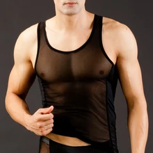 Мужская майка для бега и бега, сетчатый сексуальный прозрачный жилет, майка для спортзала, бодибилдинга, мужская рубашка без рукавов для тренировок