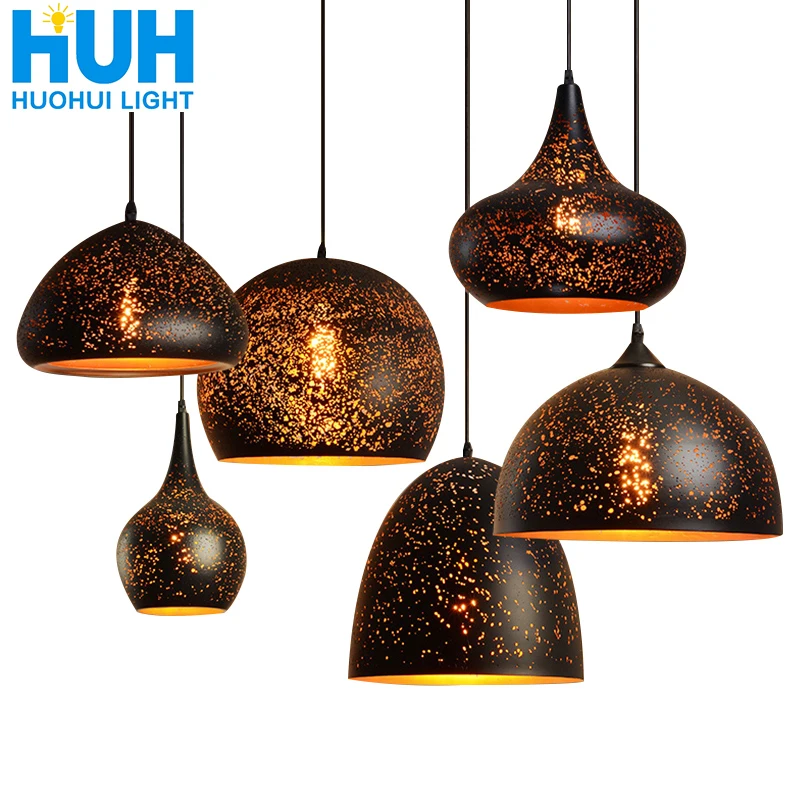 

Vintage Pendant Lamp Iron Loft Nordic Porous Retro E27 Etching Lampshade Bar Restaurant Lamp Industrial Wind Rust Pendant Lamp