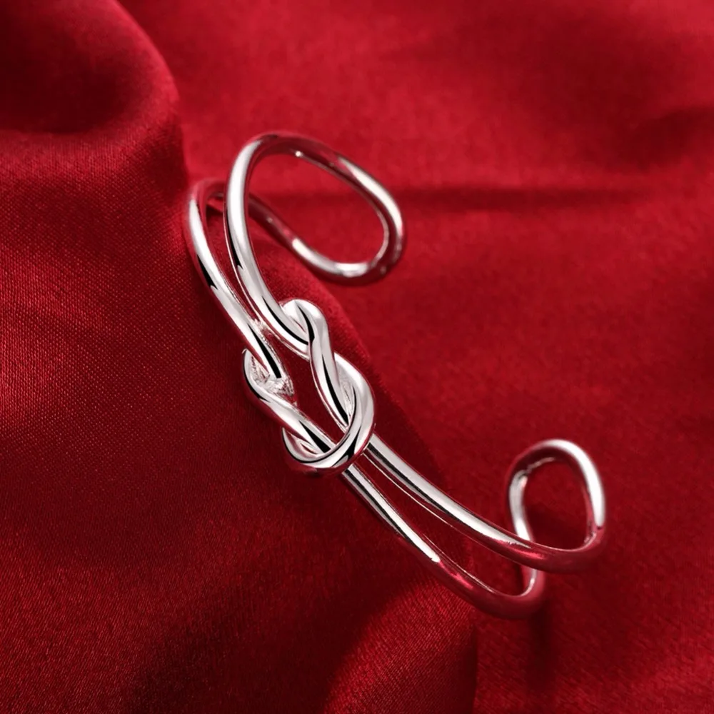 925 Серебряный ювелирный простой браслет с узлом любви, тонкий открытый женский браслет высокого качества, популярный индивидуальный плетеный браслет