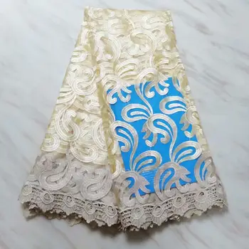 

2019 New style French net lace fabric 3D flower African mesh tulle mesh lace fabric yellow high quality african lace fabric