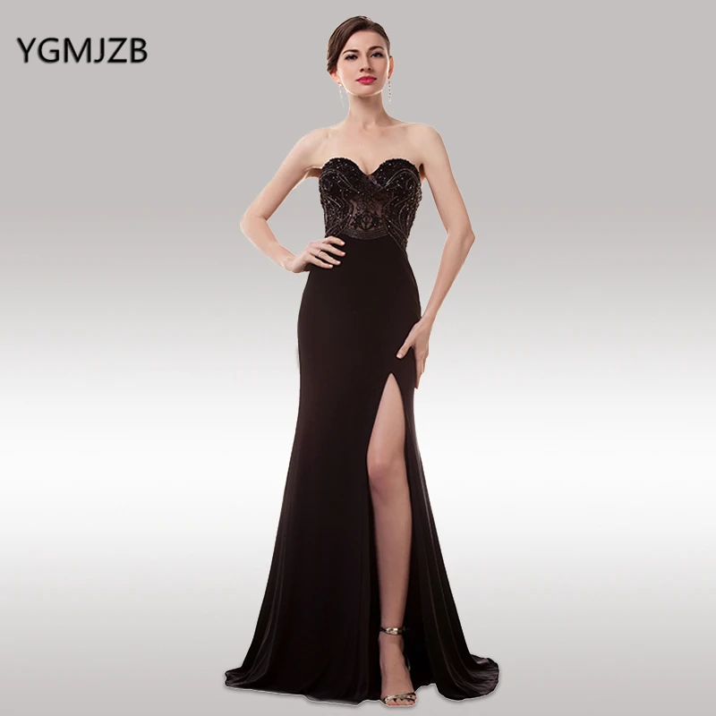 long black evening dress with side split