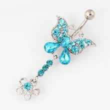 Anel de borboleta com pedras, mulher, piercing corporal, anel no varejo, 14g 316l, barra de aço cirúrgico