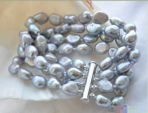 

P4241 4row 8" 10mm grau baroque freshwater cultured pearl bracelet @^Noble style Natural Fine jewe SHIPPING new >>free shipping