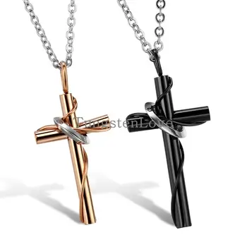 

Fashion 316L Stainless Steel Lingering Love Cross Couples Pendant Necklace For Women Men Gold Silver Color - 1 PCS