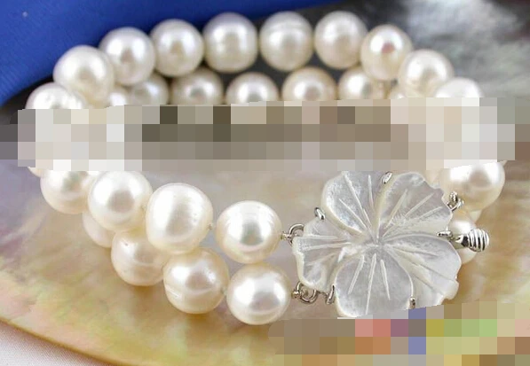 

01255 2strands 8" white round freshwater pearl bangle Natural >>free shipping