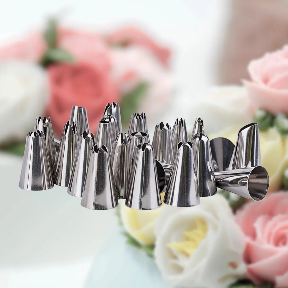 24Pcs Stainless Steel Pastry Nozzles Set Cream Russian Piping Tips Bakery Cupcake Cake DIY Decorating Tools
