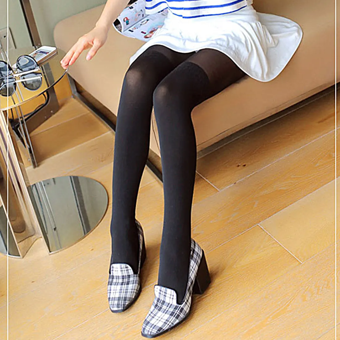 Harajuku Kawaii Fashion Black Stitching Lace Knee Stockings Patchwork