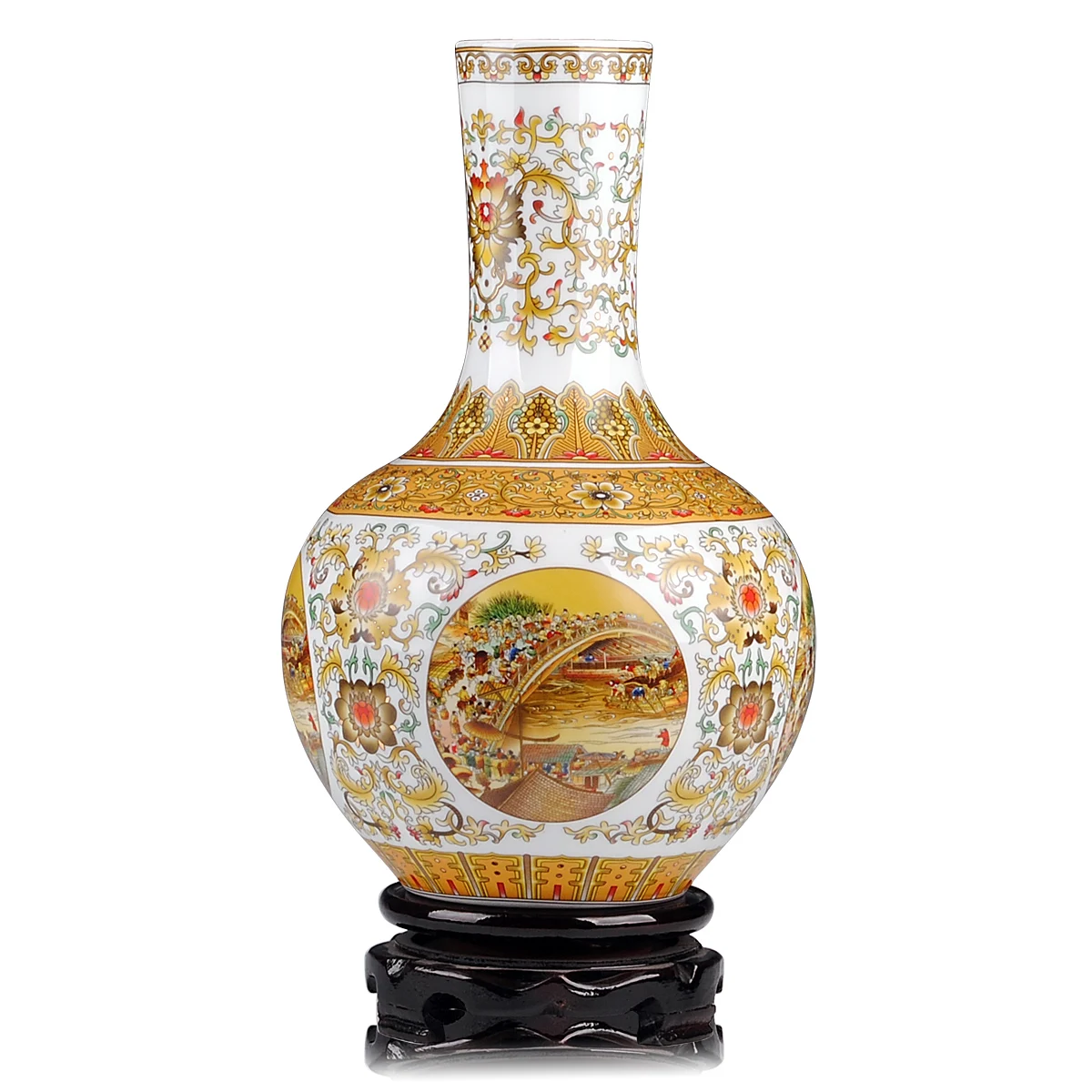 

H33cm Size Chinese High Temperature Famille Rose Ceramic Porcelain Gold Flower Vase