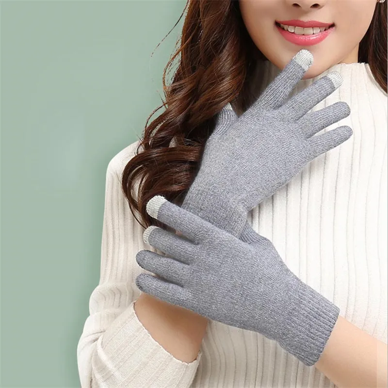 Winter Soft Touch Screen Full Finger Gloves Women Texting Cap Active