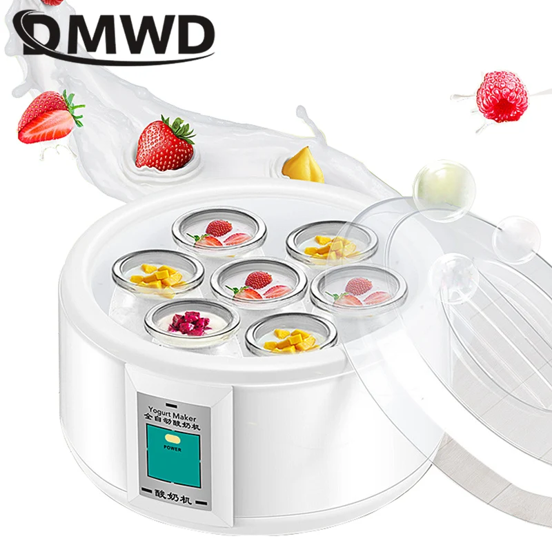 DMWD 1.5L Автоматическая Йогуртница с 7 баночками многофункциональный инструмент DIY нержавеющая сталь лайнер Natto рисовое вино мариновка йогурт машина
