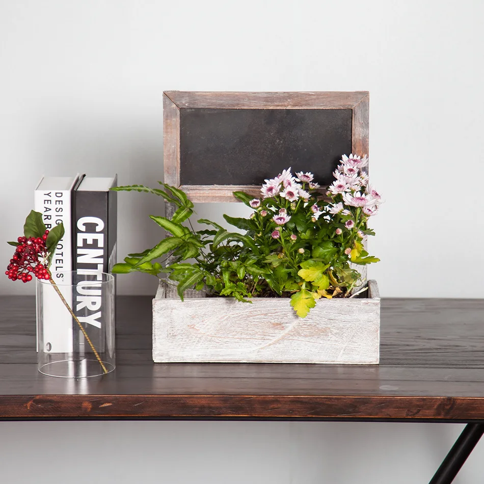 Caioffer Wooden Flower Pots Decorative Small Planter Washed White Flowerpot With Message Blackboard For Outdoor Culture Indoor Caioffer Wooden Flower Pots Decorative Small Planter Washed White Flowerpot With Message Blackboard For Outdoor Culture Indoor