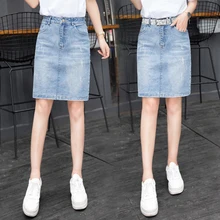 Джинсовая короткая юбка Женская весенне-летняя Корейская юбка средней длины Женская Новая супер-Горячая юбка с высокой талией Hong Kong-fla