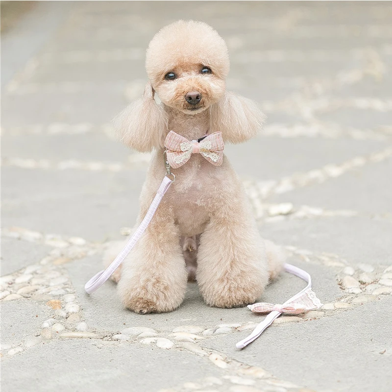 

djustable bow Puppy Dog Collar Leash Set Small Medium Dogs Cats Collars Walking Leashes Pet Accessories