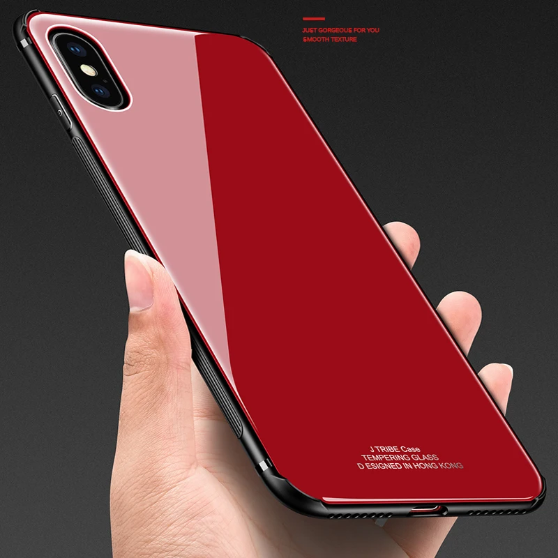 

Tempered glass Case for iphone XS Max Case Mirror Surface Glass Back Cover Case for iphone XR XS X 7 8 Plus Soft Bumper Case