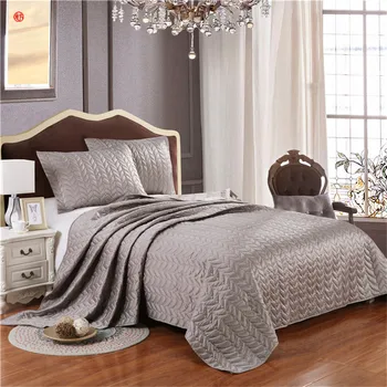 

3pcs Home Textile Silver Gray Quilt Bedspread With Pillowcase Polyester Summer Comforter Pink Blanket King Bed Cover Bedclothes