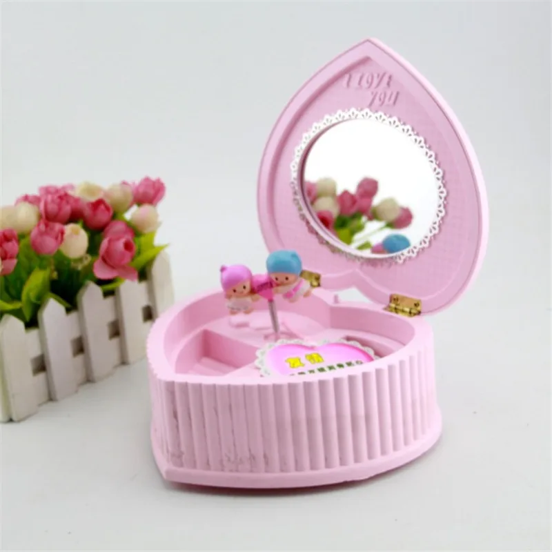 Roterende Paar Muziek Sieraden Doos Creatieve Muziekdoos Hartvorm Ovale Spiegel Muzikale doos Verjaardagscadeautjes