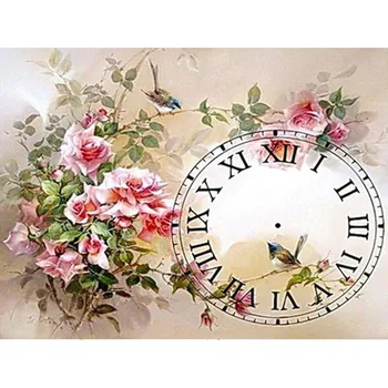 

DIY round Diamond Embroidery Wall Clock FlowerDiamond Painting Cross Stitch square Mosaic Rhinestones Home Decoration v254