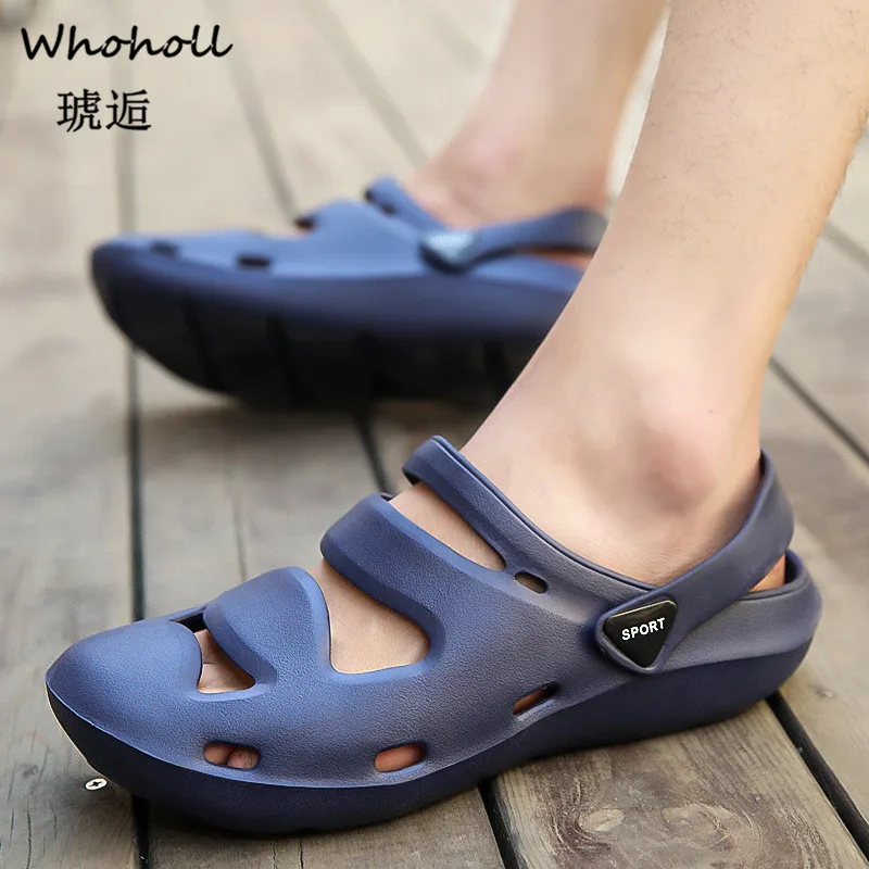 2019 Men Sandals Summer Slippers Shoes Croc Fashion Beach Sandals Casual Flat Slip on Flip Flops Men Hollow Shoes