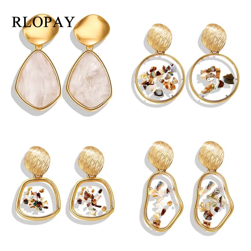 RLOPAY New Fashion Shell Women Dangle Drop Korean Earrings Girls Geometric Round Gold Color Acrylic Earring Jewelry | Украшения и