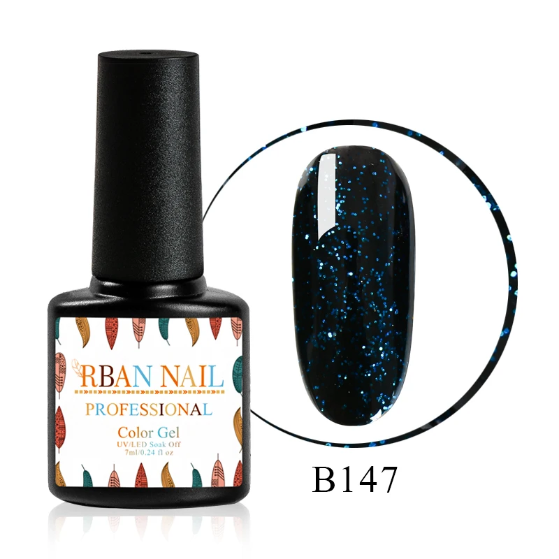 RBAN NAIL 7ML Color Glitter Gel Nail Polish Laser UV Gel Blue Black Color Lacquer Soak Off Semi Permanent Gel Nail Art Varnish - Цвет: M30279