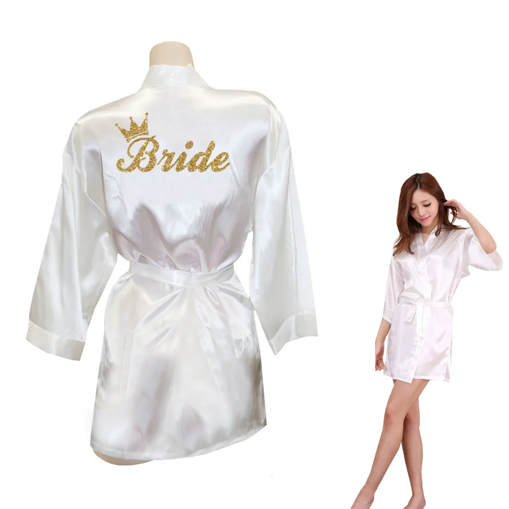 Невесты корона "Team Bride золотой блеск печать кимоно Халаты из искусственного шелка Для женщин девичник Свадьба preparewear